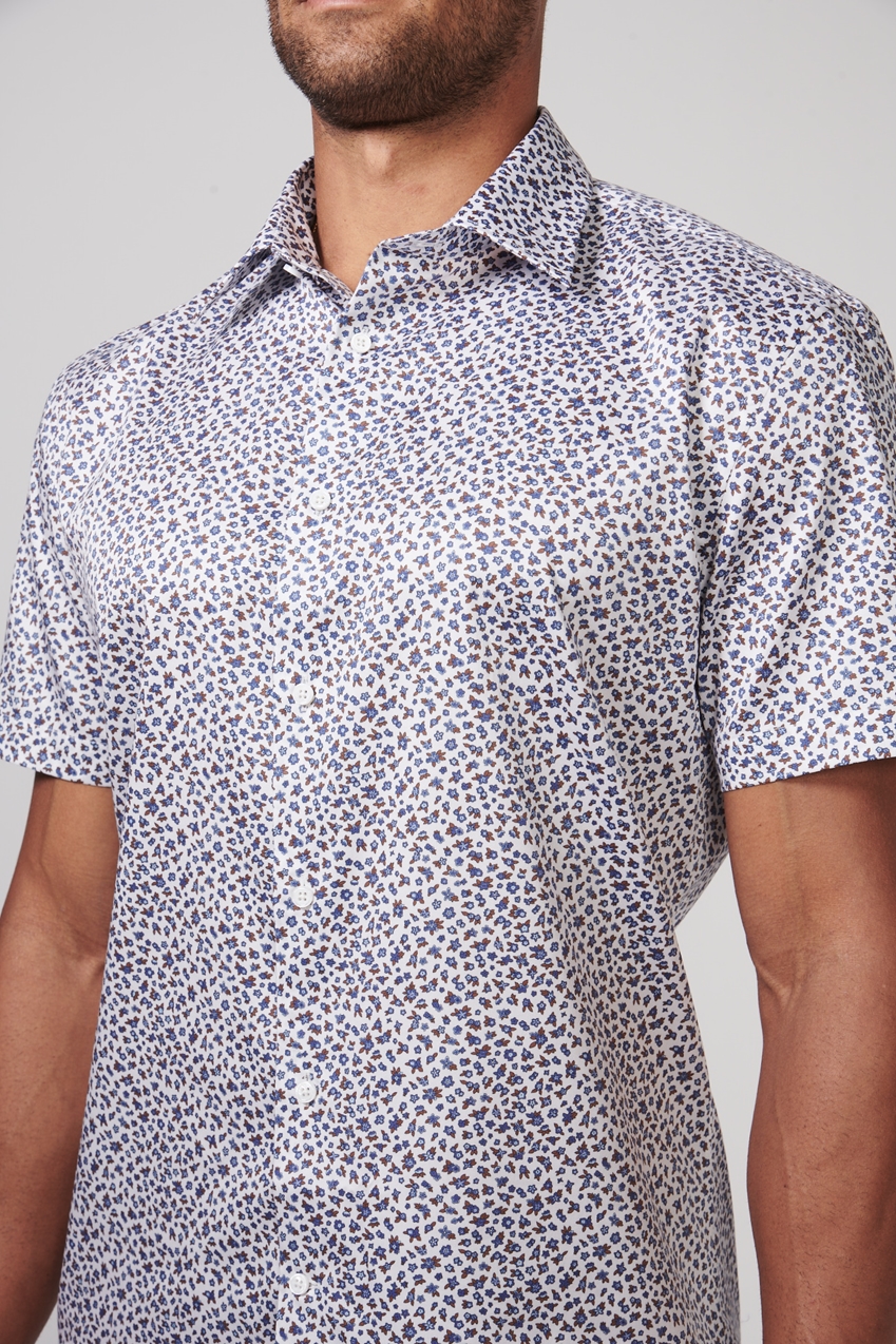 Floral Woven Print Casual Shirt - Brown/Blue - TF232