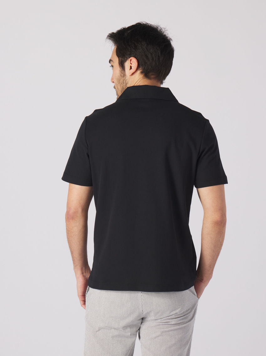 Oversized Collar Pique Polo Shirt - Black - PS302126S