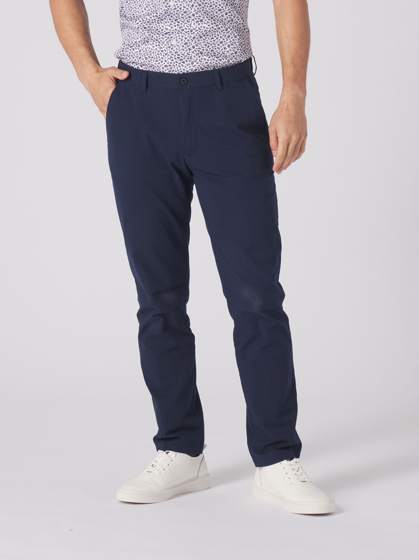Seersucker Cotton Pants - Navy - TF235