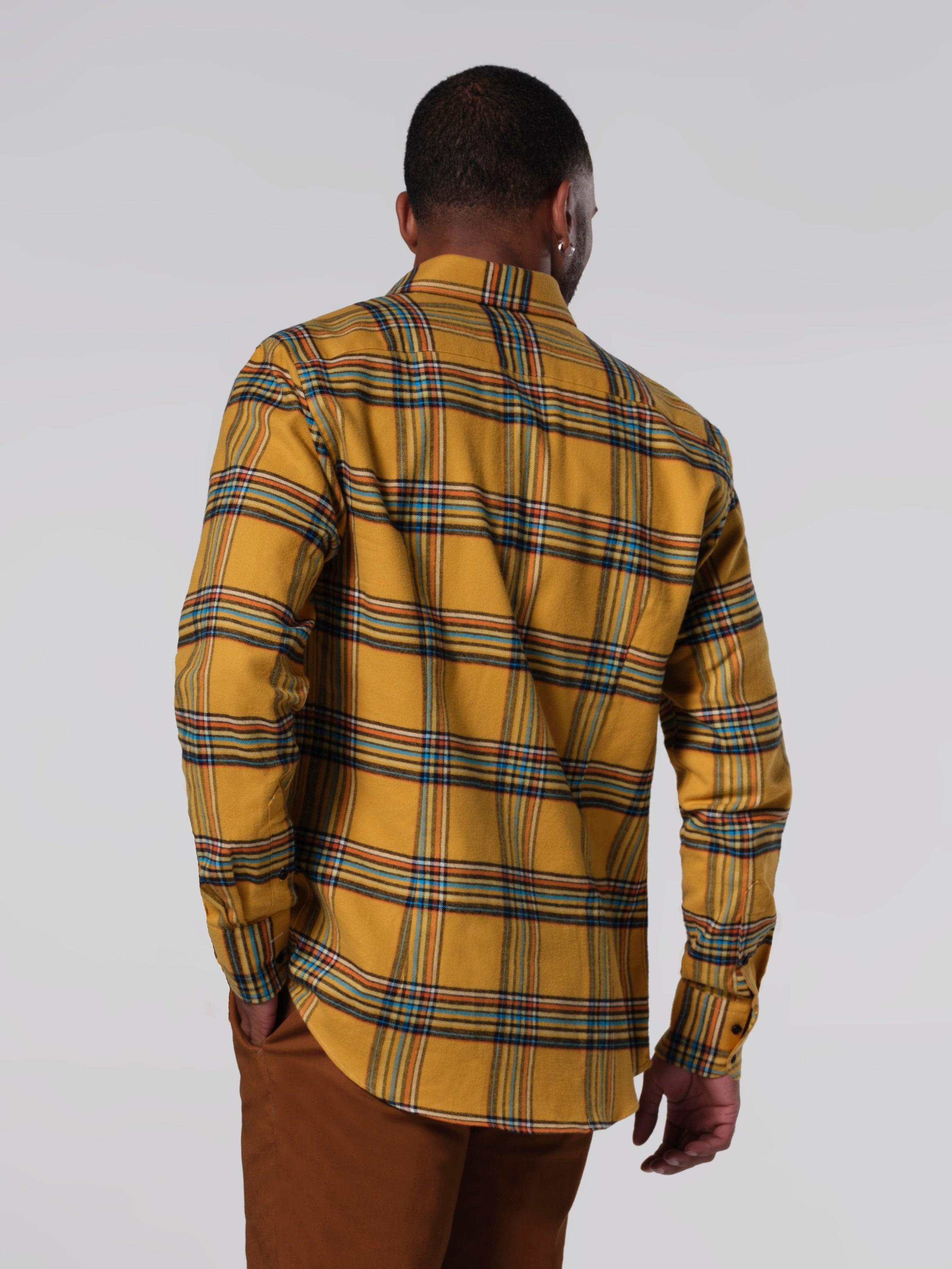 Big Plaid Heavyweight Flannel Shirt - Mustard / Teal