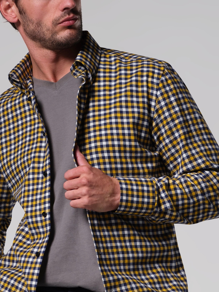 Gingham Lightweight Flannel Shirt - Yellow / Navy