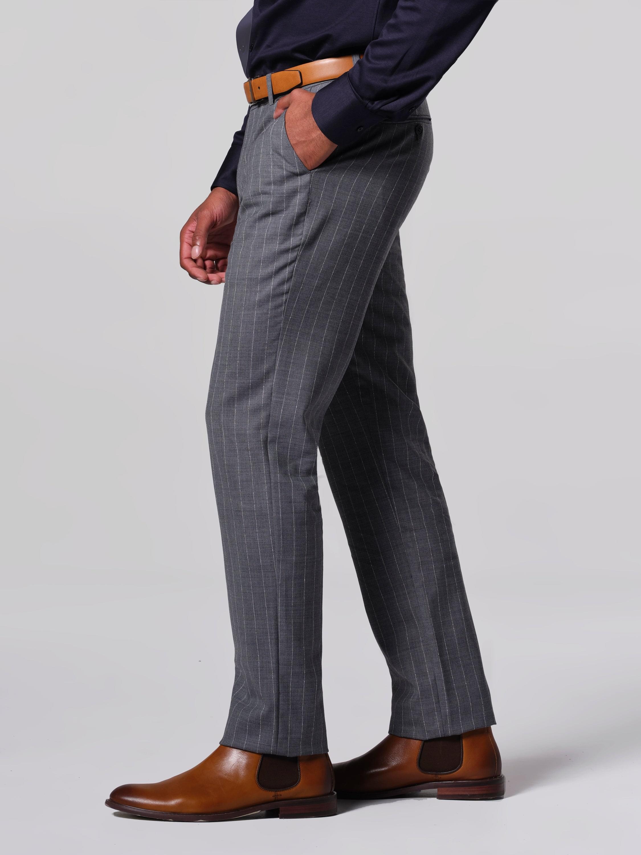 Men's Pinstripe Flat Front Suit Pant | Perry Ellis