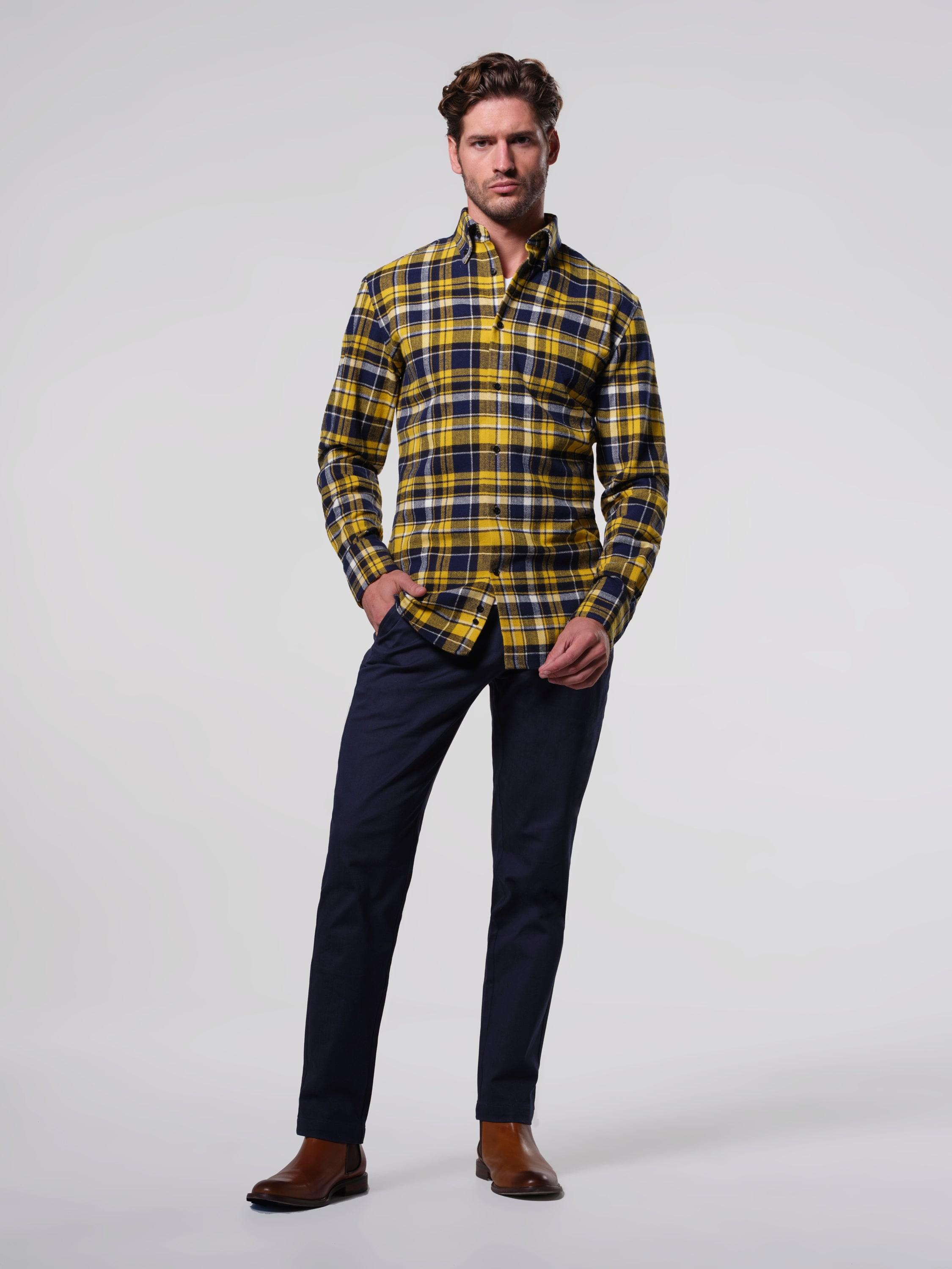 Big Plaid Heavyweight Flannel Shirt - Yellow/Navy | TheManRefined