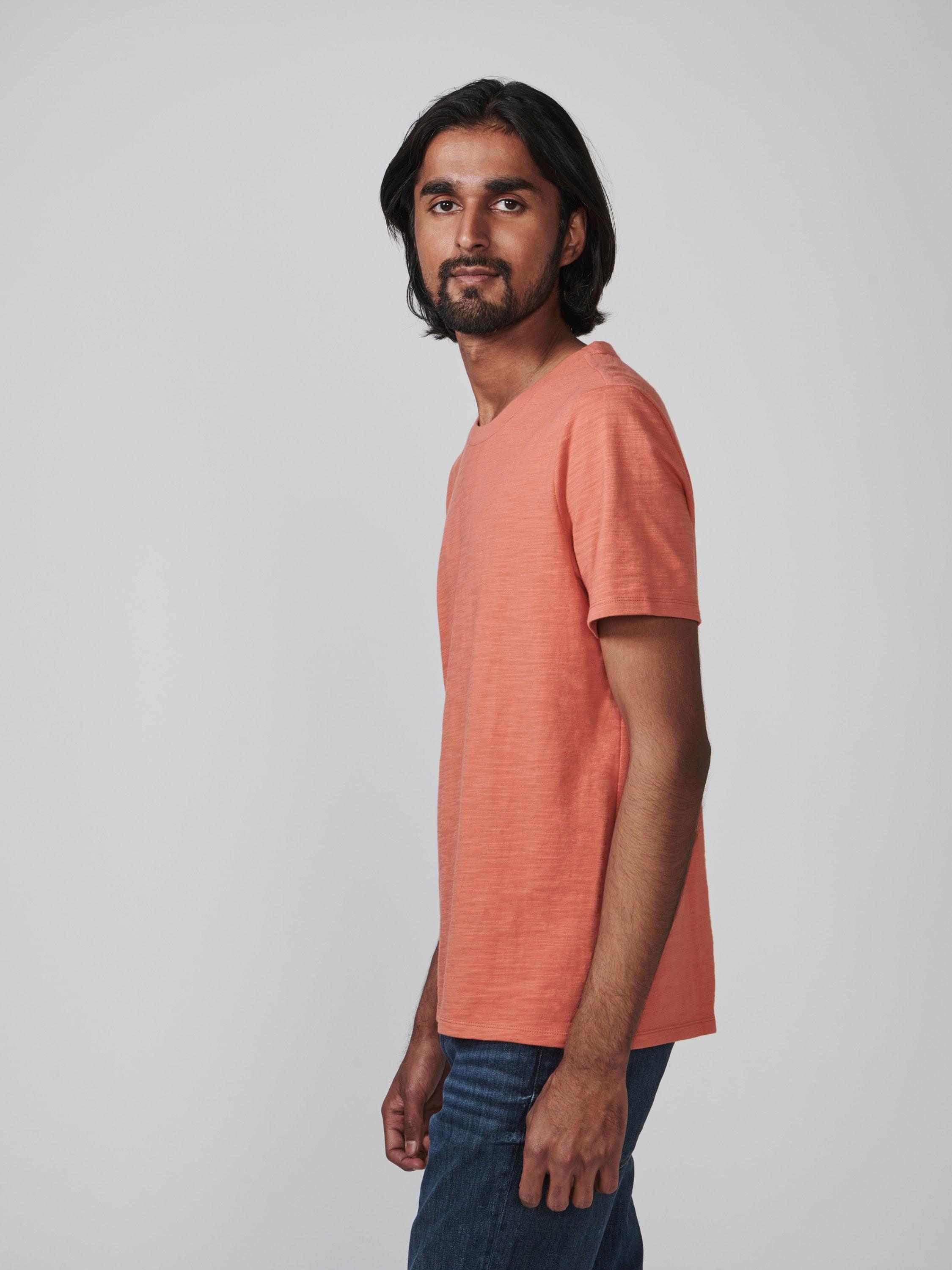 Cotton Slub Jersey Crewneck T-Shirt - Apricot | The Man Refined