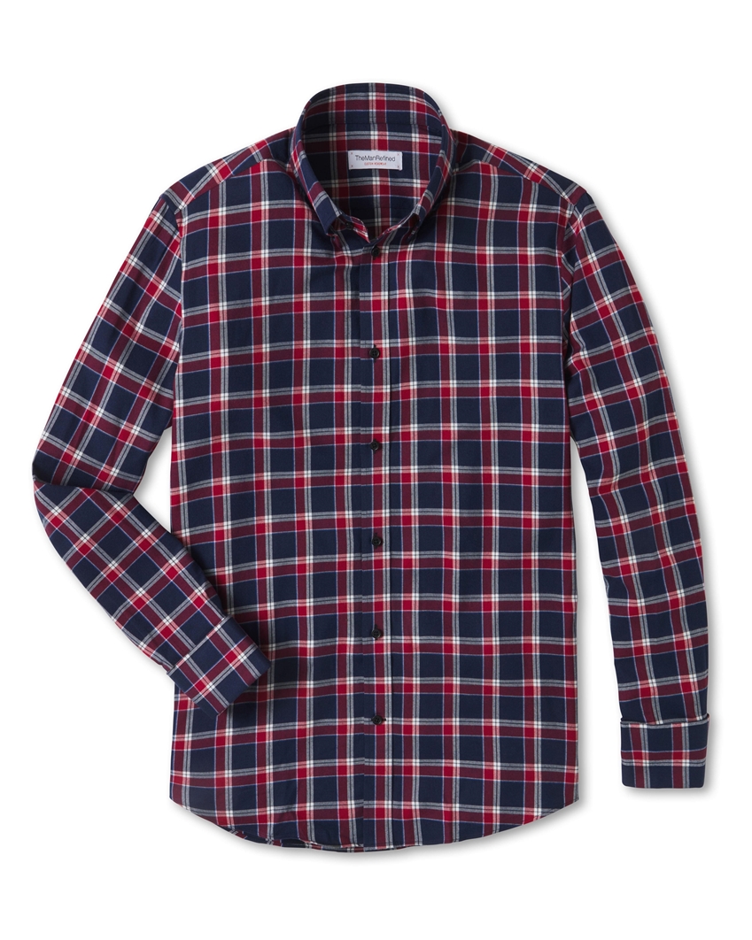 Plaid Flannel Shirt - Burgundy / Red / Navy