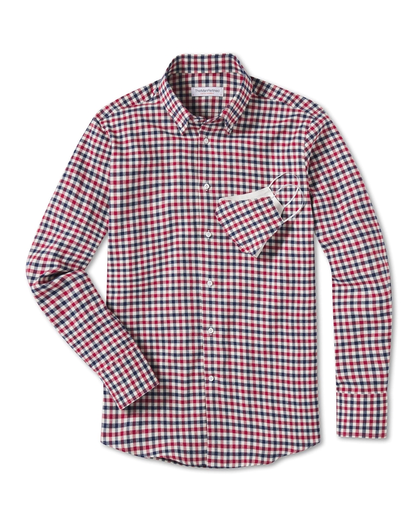 Gingham Lightweight Flannel Shirt - Berry Red / Navy