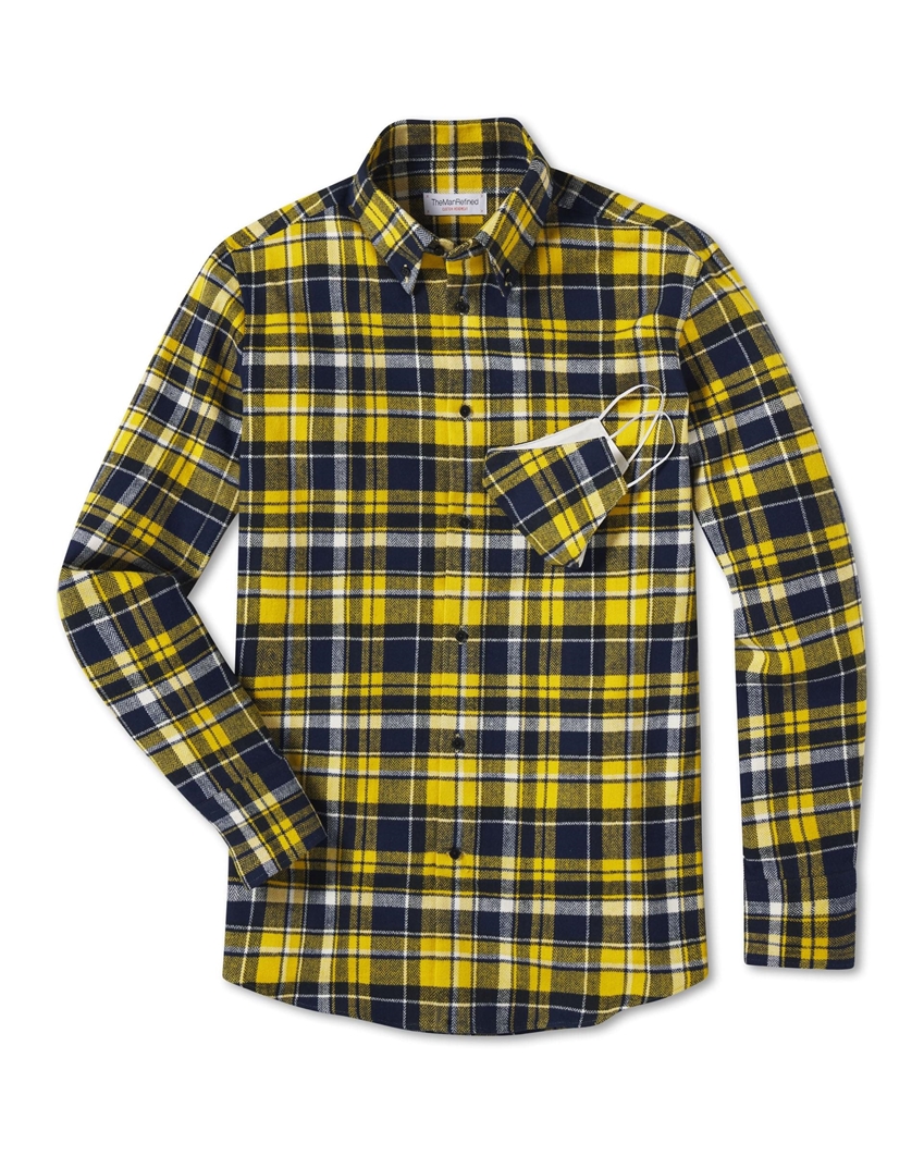 Big Plaid Heavyweight Flannel Shirt - Yellow / Navy